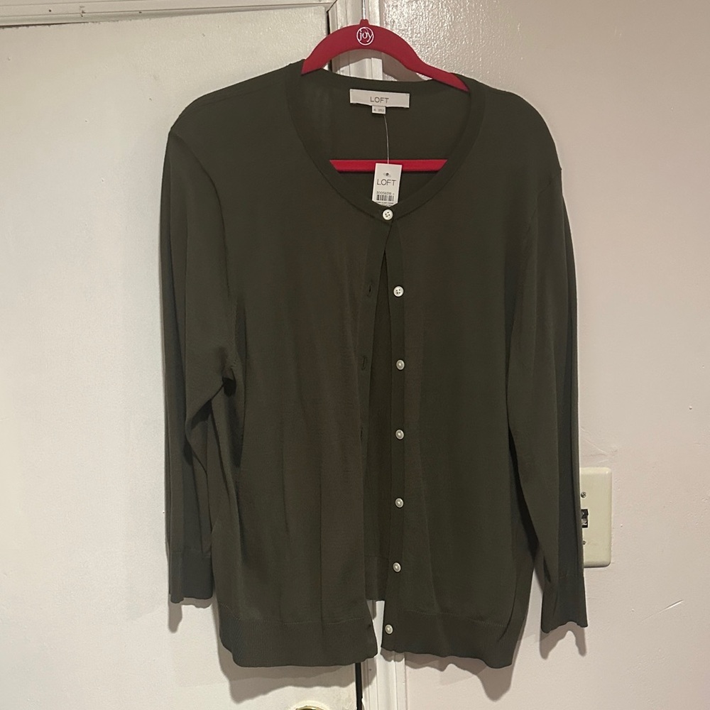 LOFT Olive Button-Up Cardigan